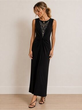 Monsoon black long sleeveless beaded front dress